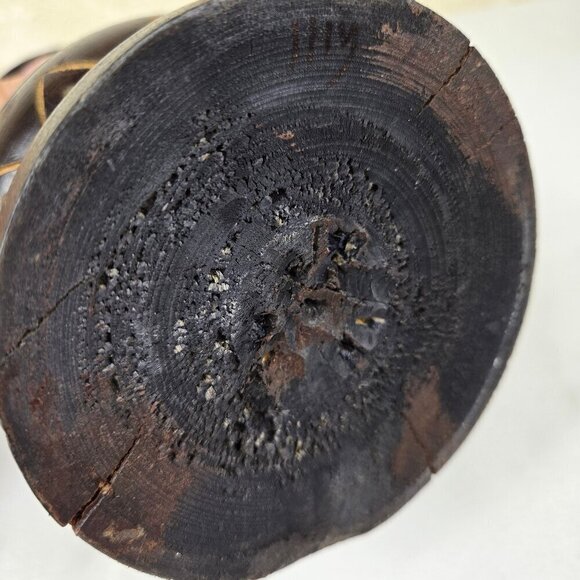Vintage Handcarved Dark Wooden Footed Vase Folk Art Two Tone Brown - Picture 6 of 12